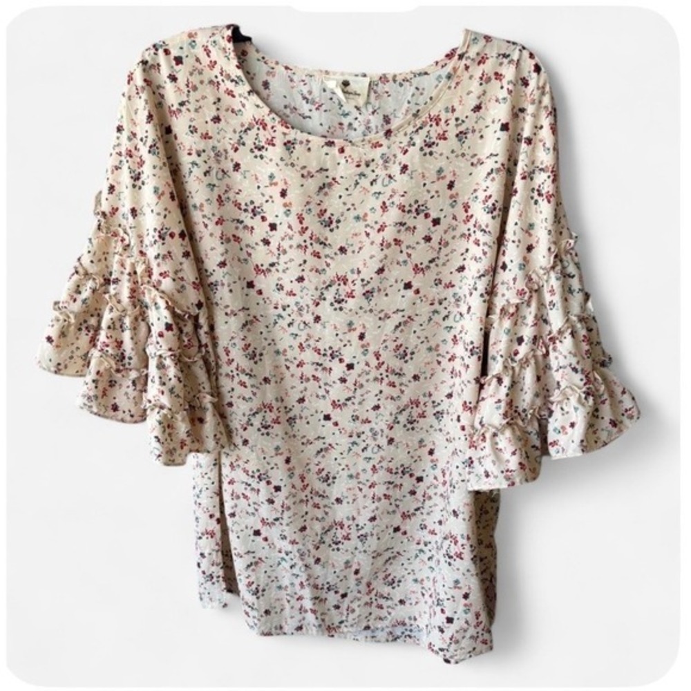 Betsey's Boutique Shop Floral‎ Blouse Cream Ruffle Cottagecore Romantic Boho XL